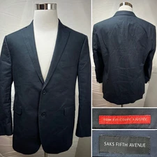 Saks Fifth Avenue Men's 42S Blue Cotton Trim Slim Fit 2-Button Blazer Jacket