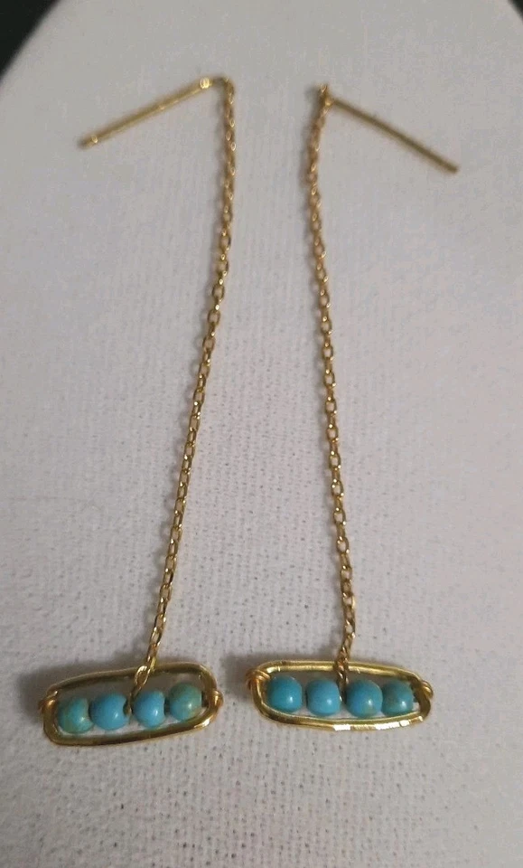 Turquoise Threader Earrings Marked 925 With Gold Overlay - Image 2 of 3