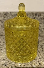 Amber Yellow Apothecary Glass Jar 4” Tall with Lid Textured Candy Dish 