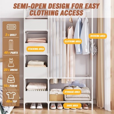 4 Tier Clothes Garment Rack Home Storage Organizer Wardrobe Cabinet w/ Curtain