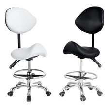 Hydraulic Swivel Saddle Stool W/Back PU Leather Esthetician Massage Clinic Salon