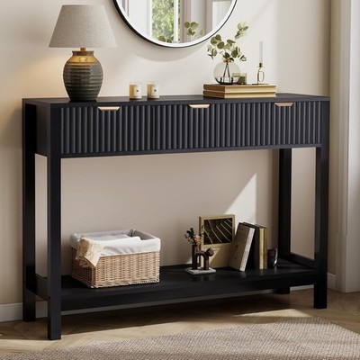 Fluted Console Table, Wooden Sofa Table with Stora and Ders,