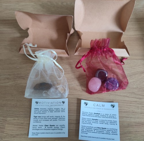 Two Sets Of Tumble Stones, Calm And Motivation With Information Cards