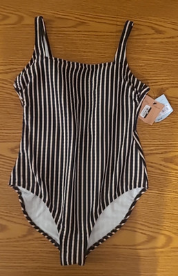 Women's Striped Ribbed Full Coverage One Piece Swimsuit Shade&Shore XL *498-44