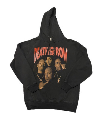 Death Row Black Fleece Pullover Hoodie Graphic Print Pockets L Men's