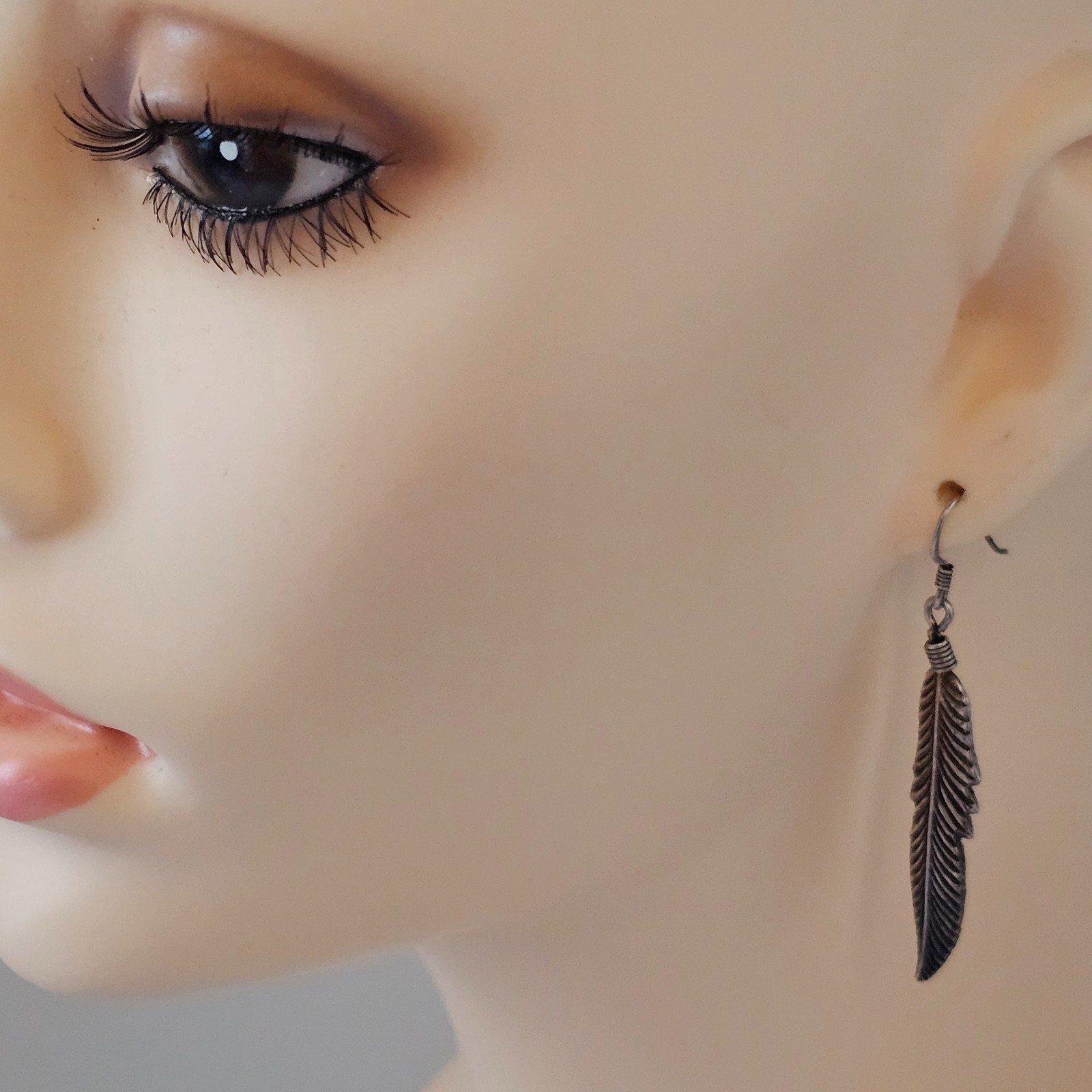 Sterling Silver Feather Shape Dangle Hook Earring… - image 3