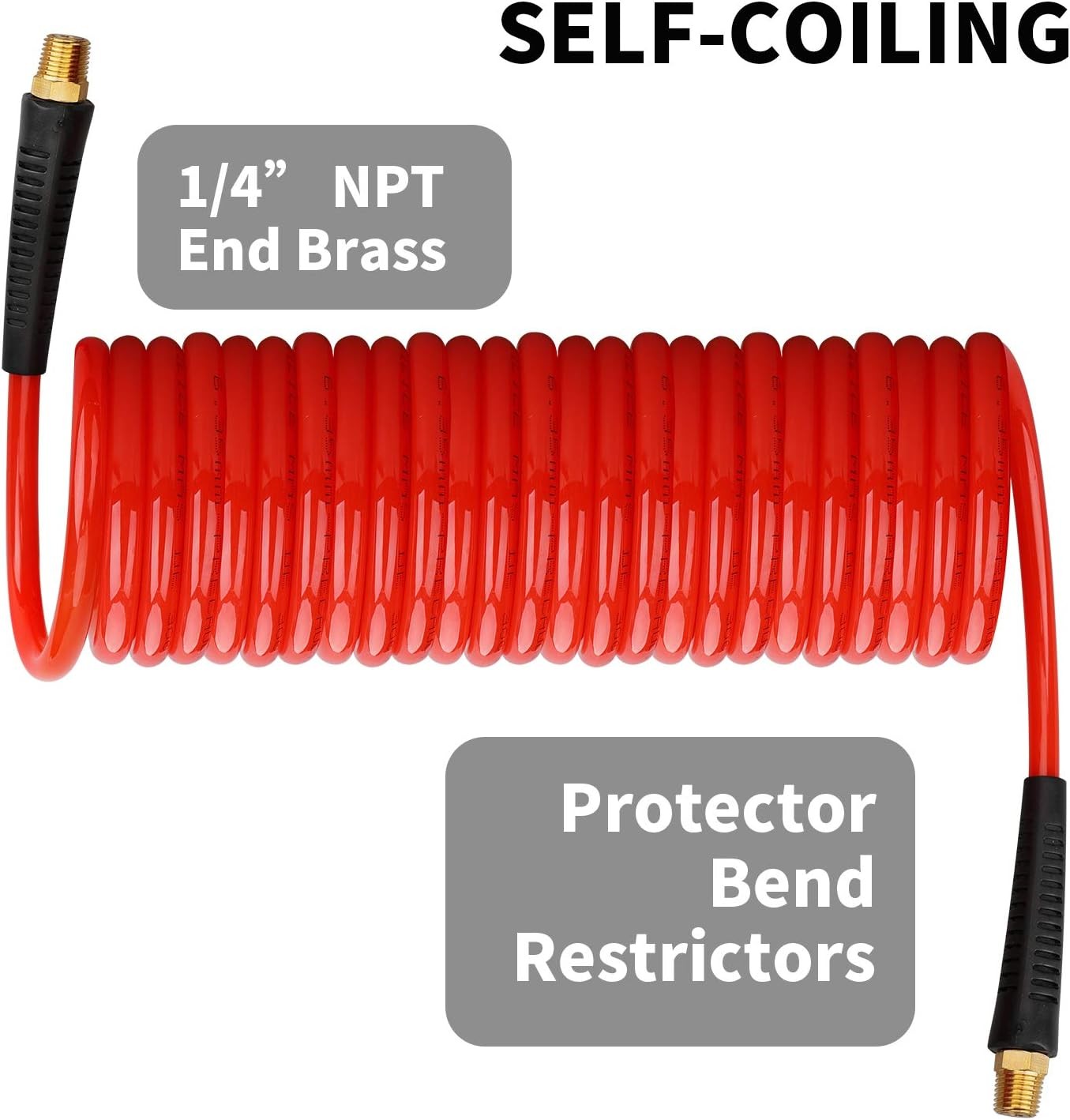 Hromee 1/4 in x 25 ft Polyurethane Recoil Air Hose with Bend 25FT, Red 