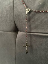 Vintage Italy Catholic Rosary Necklace Red Crystal Beads Ornate Silver Crucifix