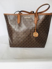 Image of BNWT Michael Kors Eliza Large East West Open Snap Logo Tote in BRN/ACORN $298.00