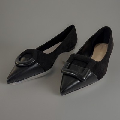 Charles & Keith CK1-70580135 Black Suede Pointed Toe Buckle Flats EU 35 US 5