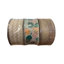 Members Mark 3 PC Premium Wired Edge Ribbon 2.5" x 50 Yard Rope Leaf Wood Fall