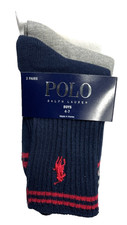 NWT Polo Ralph Lauren Boys 3 pk Solid Crew Socks Ages 4-7 yrs