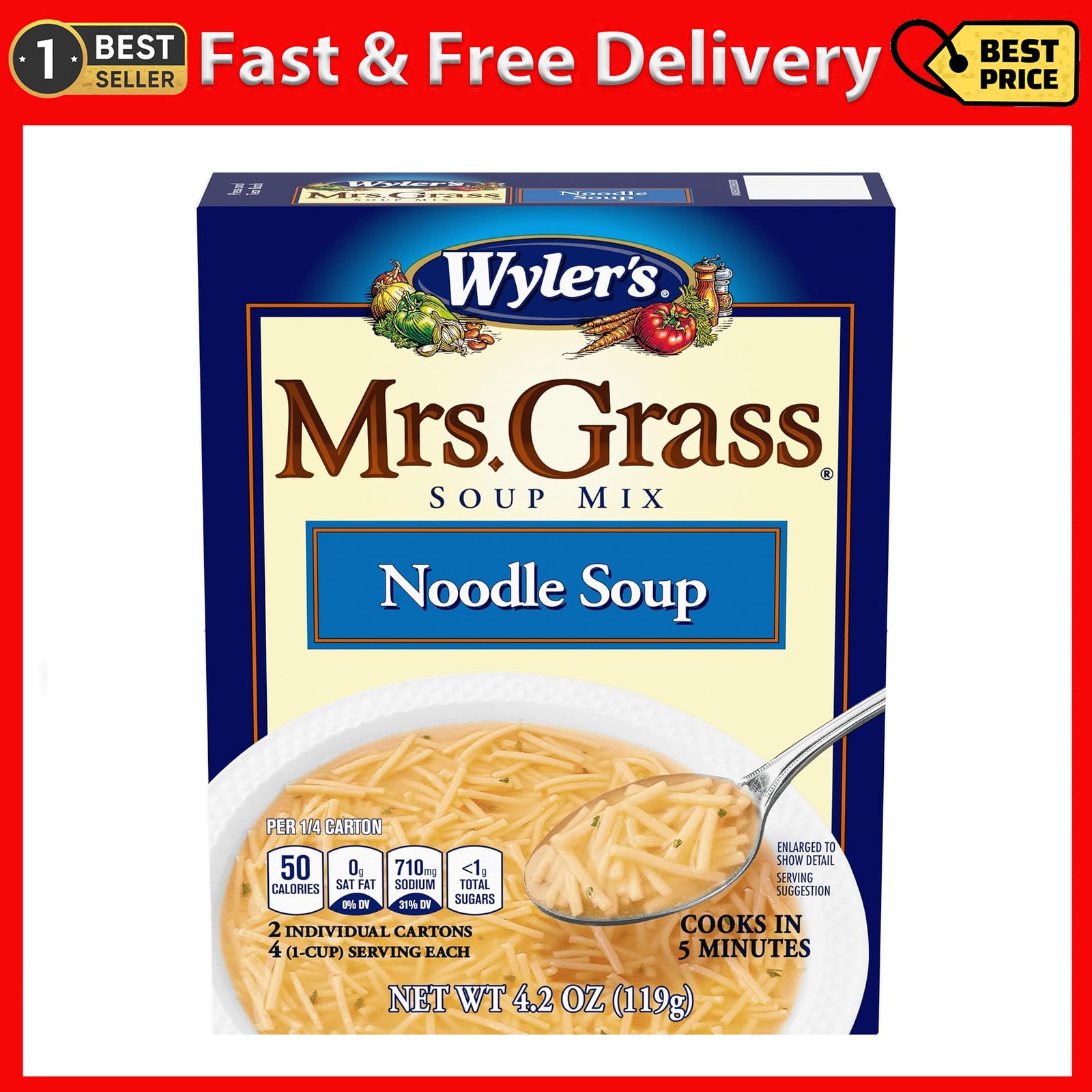 Mezcla de sopa Mrs. Grass, fideos, 4,2 onzas (paquete de 12)