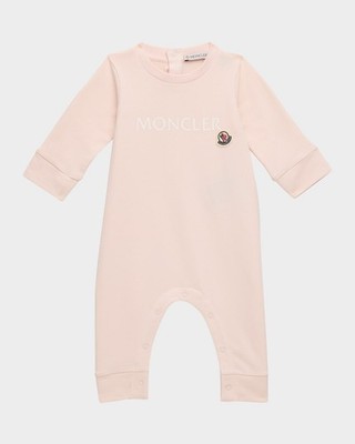Moncler Logo Romper Unisex 3/6 Months Beige Ribbed Crewneck Snap Button Closure