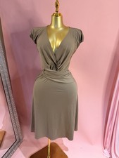 BCBG Brown Rayon Dress Sz M RUCHED waist Midi Fit And Flare Comfy