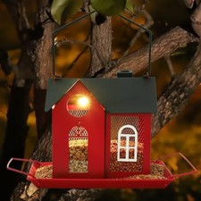 Solar Bird Feeder for Outdoors - Metal Hanging Bird Feeder with Solar Red