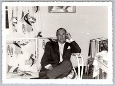 Vtg Snapshot Handsome Man In Suit Sitting 1950s