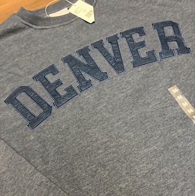 NWT WHSmith Sweatshirt Mens Medium Blue Denver Fleece Crewneck Pullover Graphic