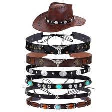 6Pcs Cowboy Hat Bands for Women Men, Ethnic Western Hats Belts, 6 Styls