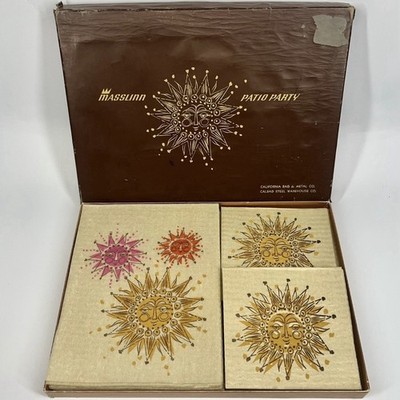 VTG MCM Atomic Sun Celestial Napkins Dinner Barware RARE Wall Art CHOOSE Size
