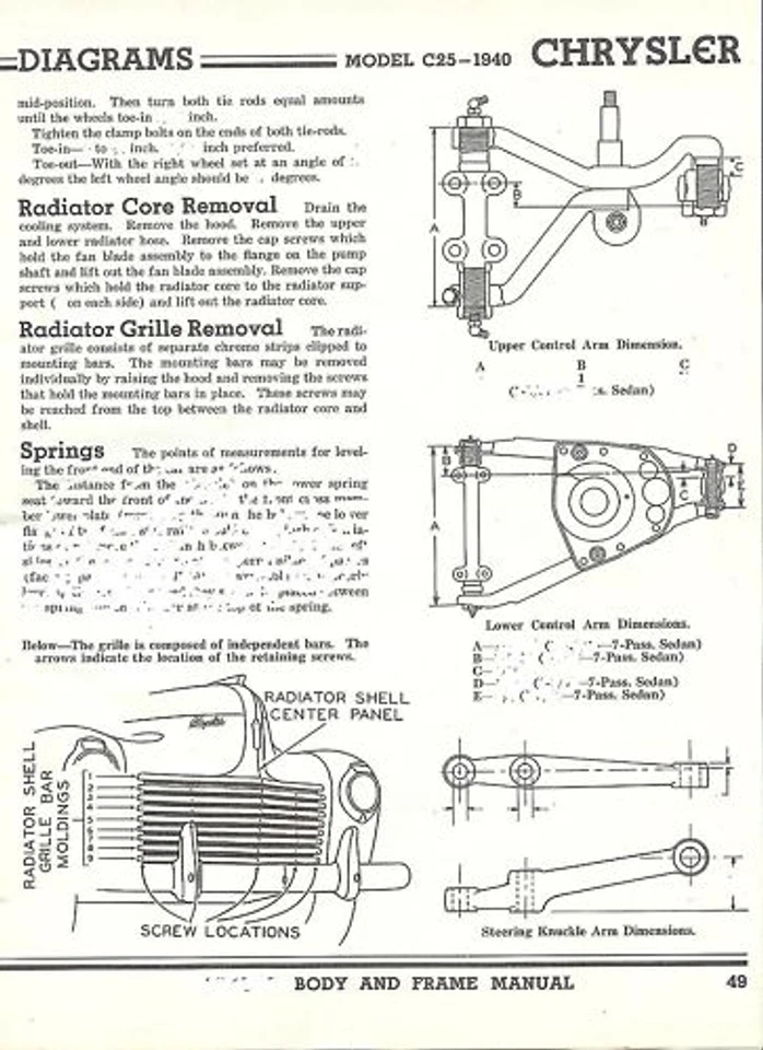Chrysler Modelo C25 C26 C27 1940 Nuevo de Lote Antiguo Marco Dimensiones Alinear Especificaciones Foto 2 de 2