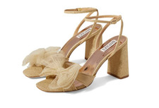 Badgley Mischka Women Tess Tulle Bow Block Heel Sandals Platino Size 8M