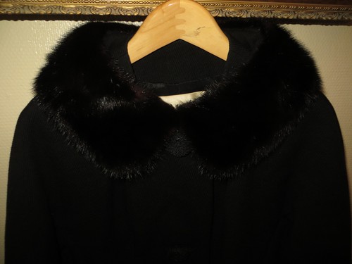 Joseph Palanker Son Women Black Mink Collar Wool Swing Duffle Coat Jacket Large - Picture 3 of 11
