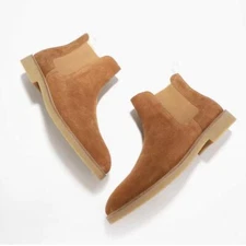 British Ankle Boots Mens Suede Leather Dress Round Toe Pull On Chelsea Shoes New