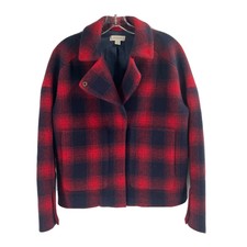 Fossil Red Navy Buffalo Check Plaid Wool Blend Jacket Snap Closure Sz 0