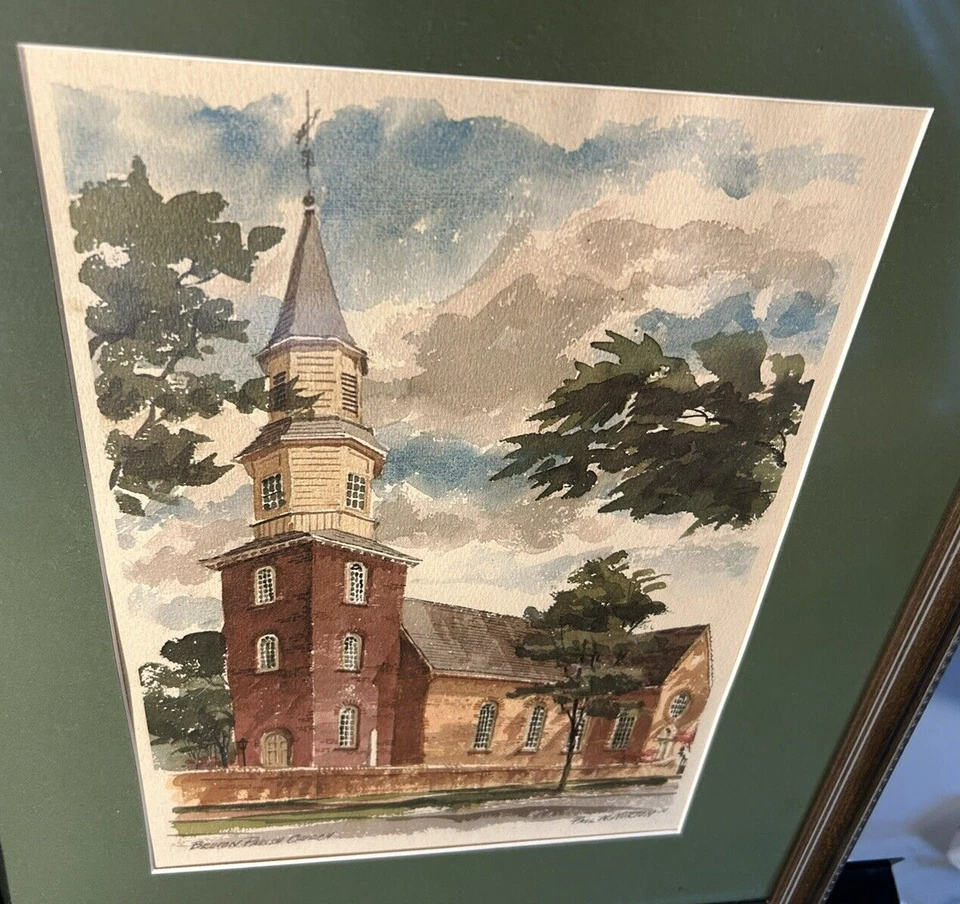 Impresión en acuarela enmarcada firmada por Paul N. Norton "IGLESIA PARROQUIAL BRUTON" Foto 2 de 4