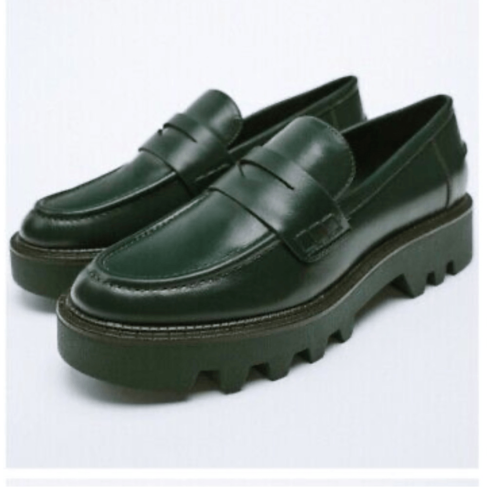 SAOLA Mocassini penny Zara in pelle verde suola grossa Taglia 7 5 38