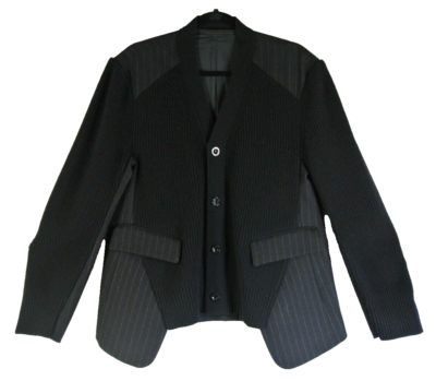 NEW SACAI Hybrid Chalk Stripe Ribbed Wool Blazer Cardigan In Black