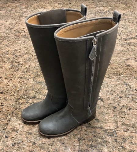 Gray Leather Tall Women's Riding Boots 
