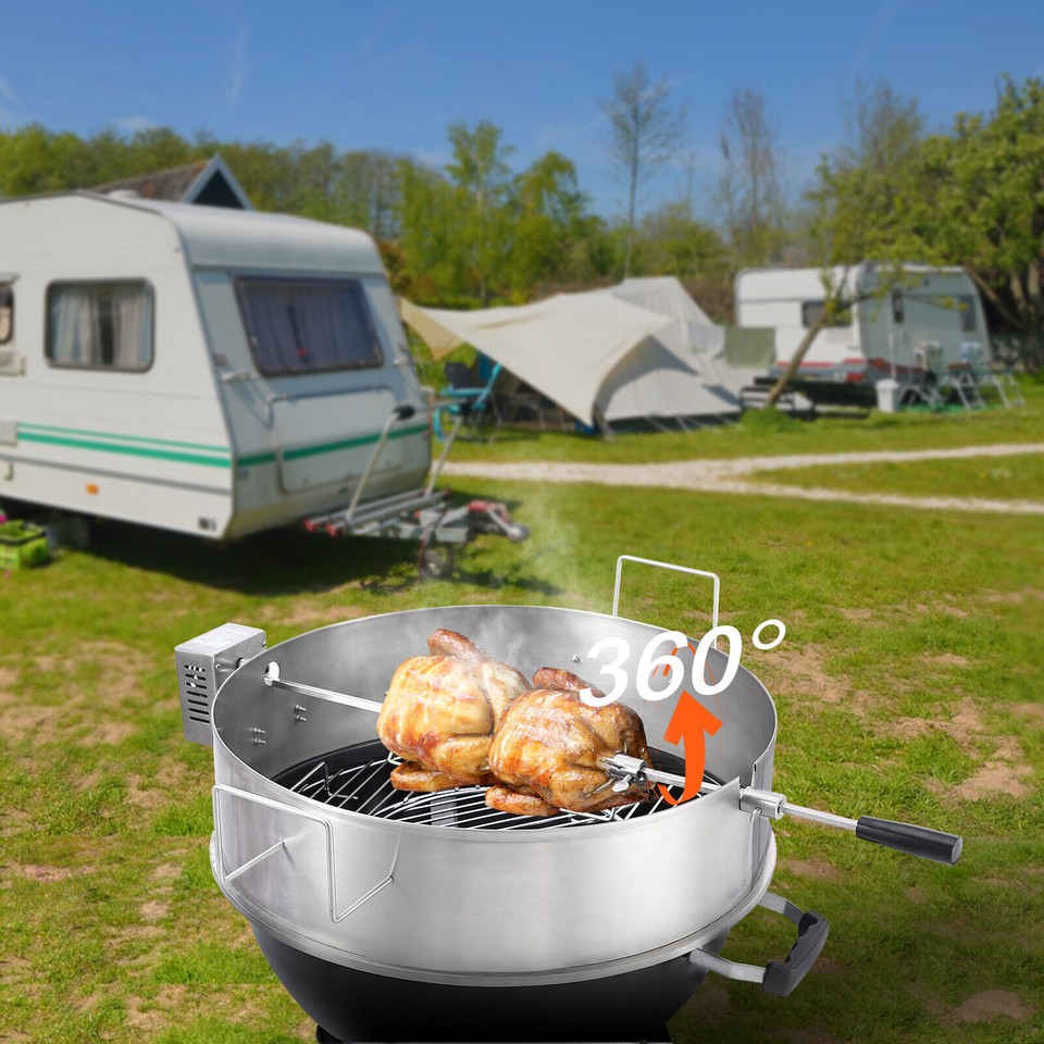 BBQ Rotisserie Ring Kit for 22" Kettle Charcoal Grills Stainless Steel