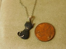 Dainty Sterling Silver Black Cat Kitty Enamel Pendant 16" Chain Necklace 10a 89