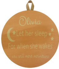 Personalized baby girl nursery or deco round wooden sign add name moon  stars