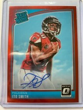 2018 Panini Optic Football Ito Smith On Card Auto Red Refractor 45/50 Falcons
