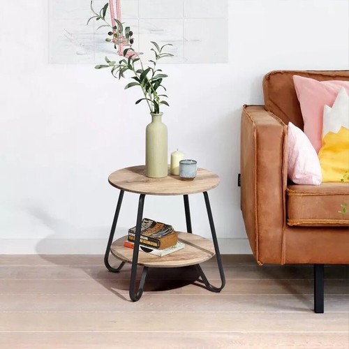 Tavolino Tavolo Moderno Design Rotondo Struttura Nera Piano Tortora Salvaspazio - Foto 2 di 5