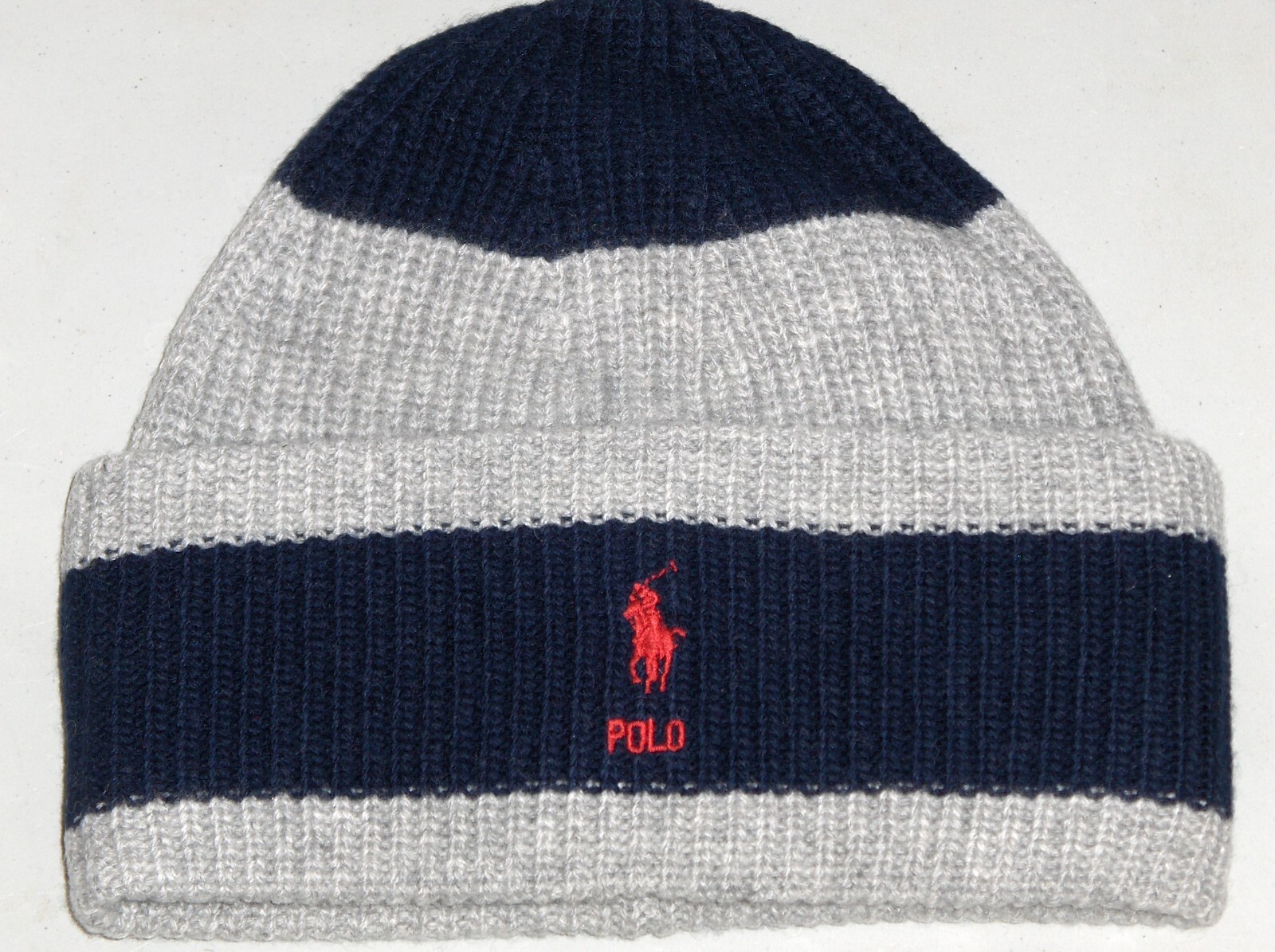 POLO RALPH LAUREN Cappello uomo lana costine maglia pony berretto berretto da sci NAVY GRIGIO CHIARO