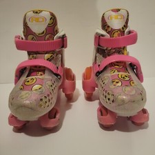 Girls Roller Derby Fun Roll Little Adjustable Skates Sz Youth 11-2 Pink Emojis