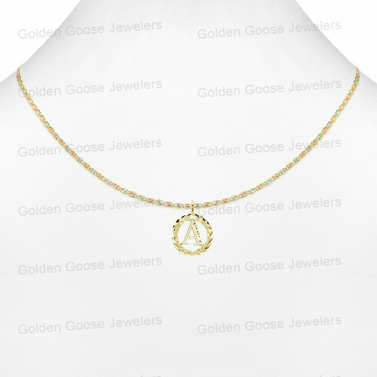 Ciondolo Charm Alfabeto Vero Oro Giallo 14KT DC A Iniziale Catena Valentino