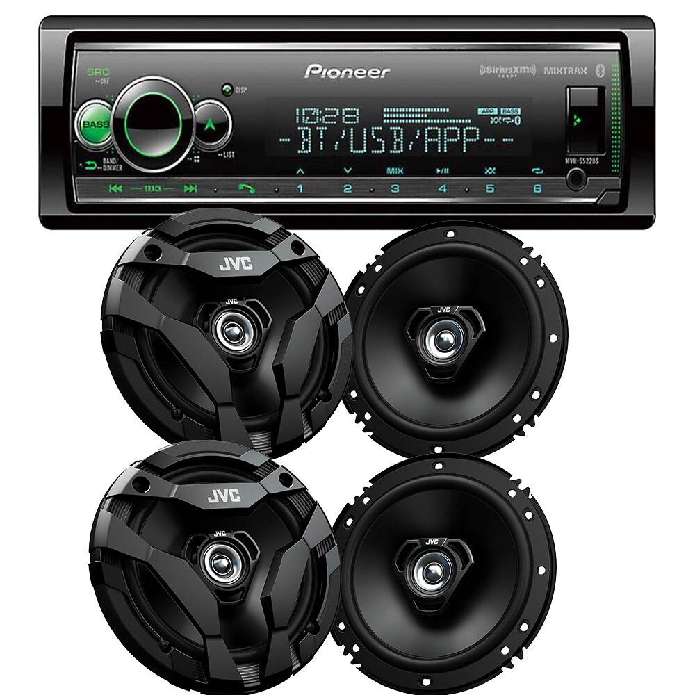 Pioneer MVH-S522BS Bluetooth Car Stereo & 4X JVC CS-DF620 300W 6.5" Speakers
