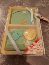 Vintage Kids Baby Set- Embroidered T-shirt, Hat, Rattle- Brand New In Box