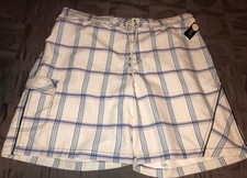 Roundtree  Yorke Swim Trunks Men  s White/Blue Swimming Board Shorts NWT Size 2X