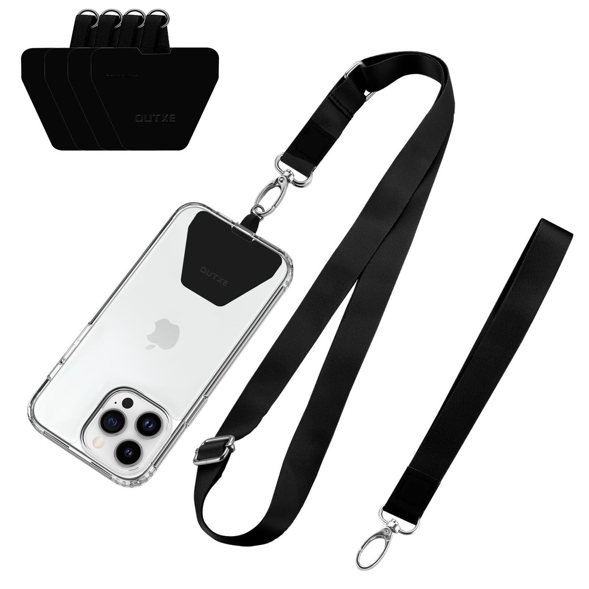 Phone Lanyard with 4 Pads Adjustable Neck Strap Wrist Strap