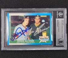 Jose Canseco & Wally Joyner signed 1987 Fleer Rookie #628 rc card BAS auto