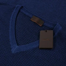 Altea NWT 100% Wool V Neck Pullover Sweater Size 52 L in Blue Houndstooth