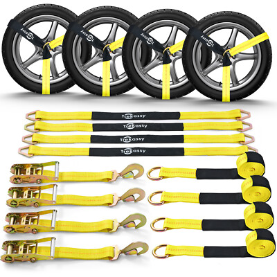 4 Pack Axle Straps Car Ratchet Tie Down Straps for Trailers Heavy Duty 10000,lbs
