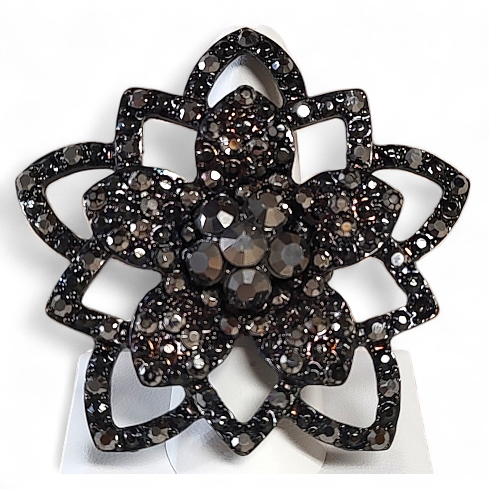 Adjustable Black Rhinestone Oversized Flower Cock… - image 1