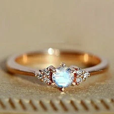 Rainbow Moonstone & Natural Diamond Ring Solid 14k Rose Gold Women Gift Jewelry